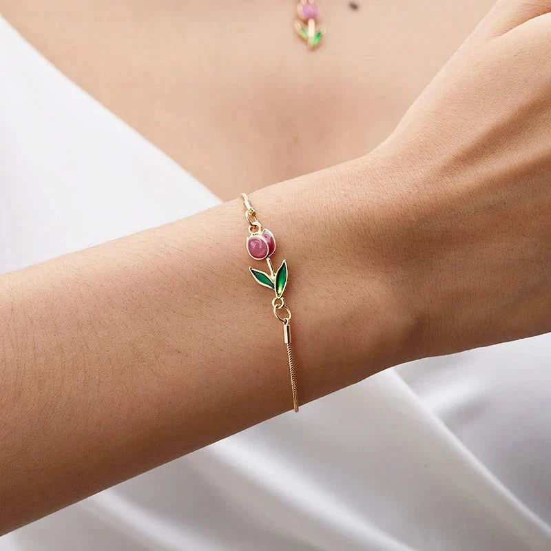 Brehn | Feminine Floral Tulpe Armband und Halskette Set