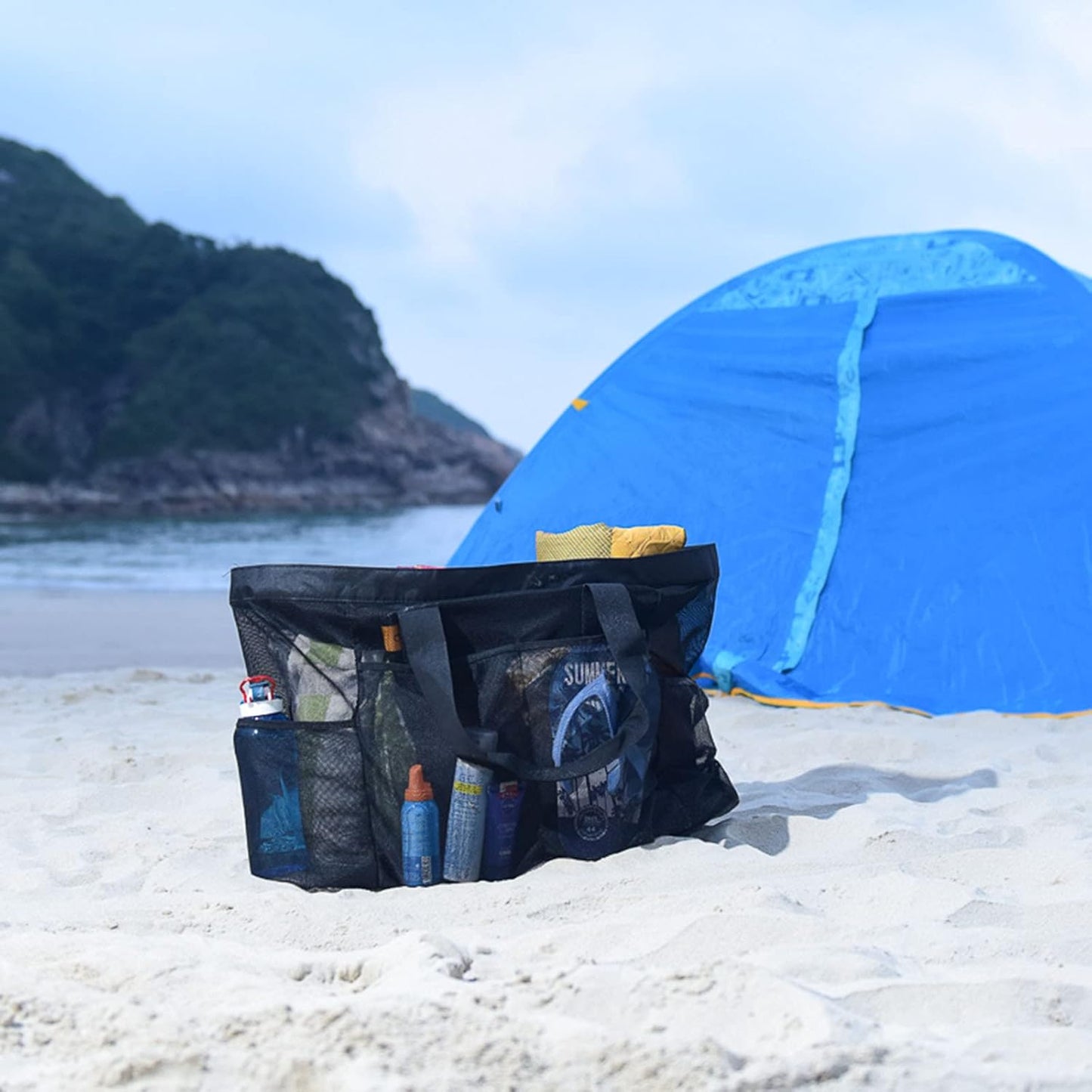 Extra-Große Mesh Strandtasche mit Reißverschluss – Sanddichter Tragetasche | Brehn