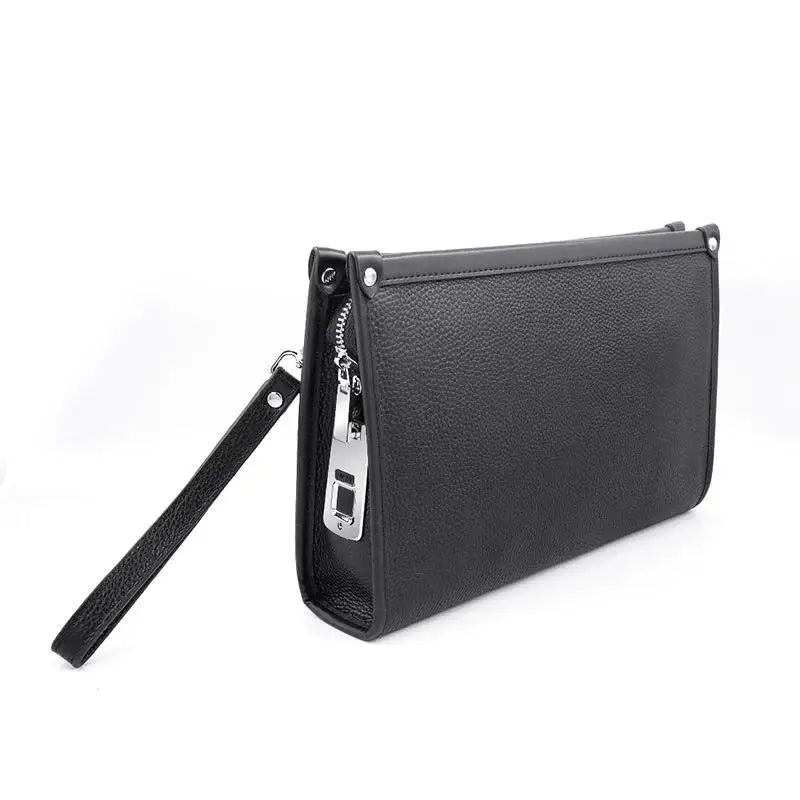 Herren Echtleder Business-Clutch mit Fingerabdruckschloss – Schwarz | Brehn