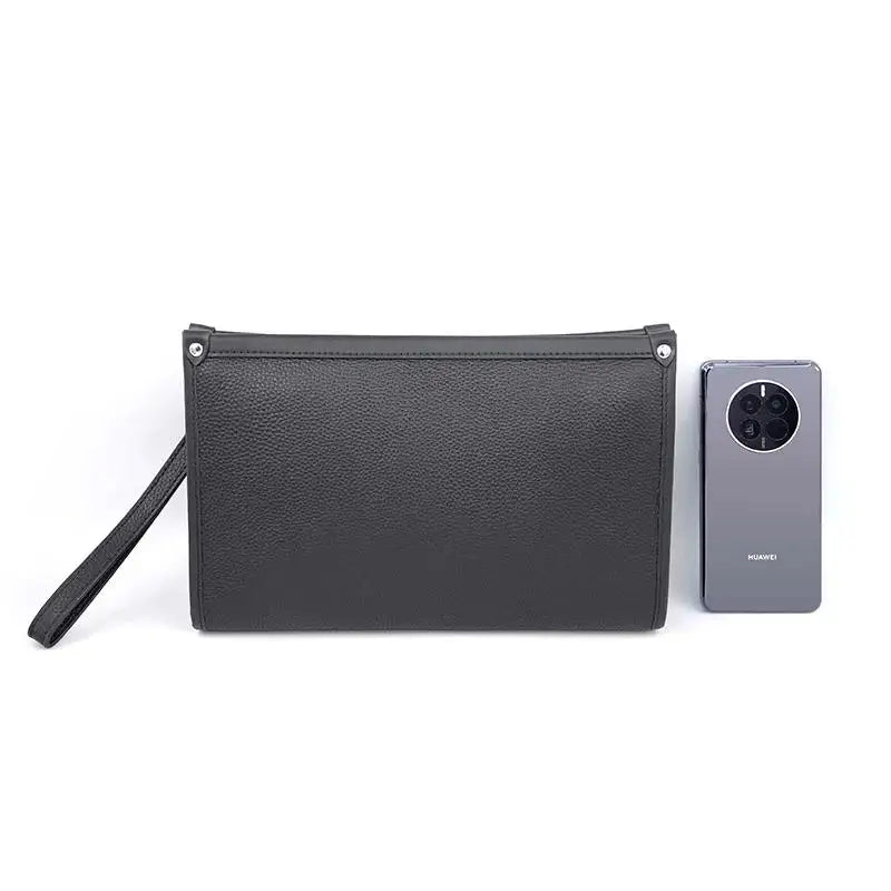 Herren Echtleder Business-Clutch mit Fingerabdruckschloss – Schwarz | Brehn