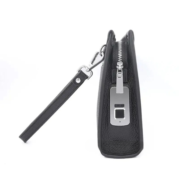 Herren Echtleder Business-Clutch mit Fingerabdruckschloss – Schwarz | Brehn