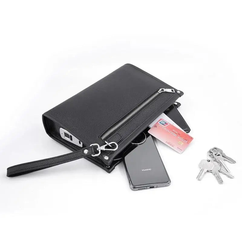 Herren Echtleder Business-Clutch mit Fingerabdruckschloss – Schwarz | Brehn