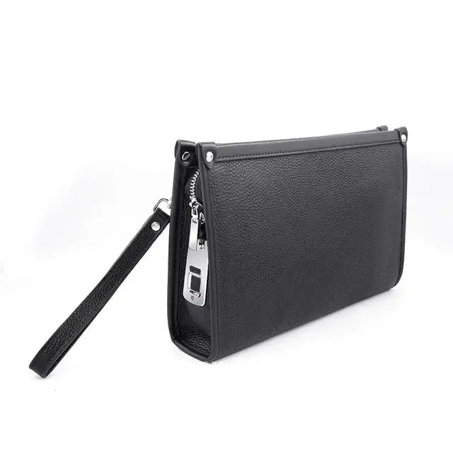 Herren Echtleder Business-Clutch mit Fingerabdruckschloss – Schwarz | Brehn