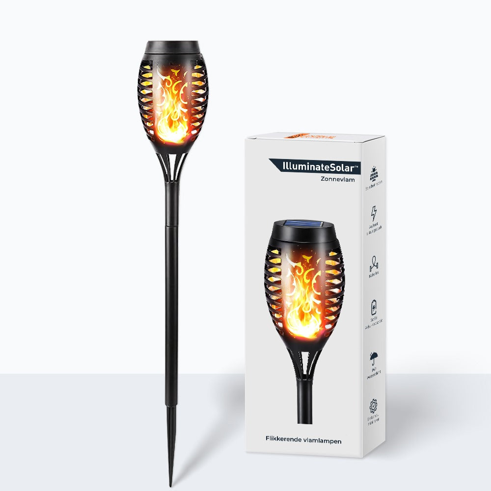 Solarbetriebene Gartenfackel mit Flammeneffekt - LED-Taschenlampe für Außenbereich, Wetterfest und Energiesparend | Brehn
