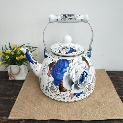 Flacher Boden Runde Emaille Teekanne Blumen Teekanne Milch Haus Teekanne | Brehn