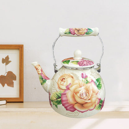 Flacher Boden Runde Emaille Teekanne Blumen Teekanne Milch Haus Teekanne | Brehn