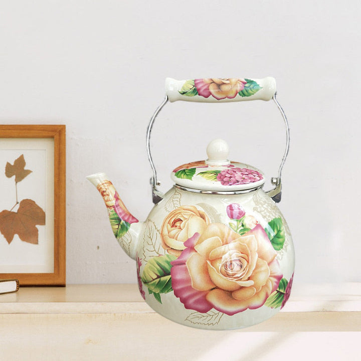 Flacher Boden Runde Emaille Teekanne Blumen Teekanne Milch Haus Teekanne | Brehn