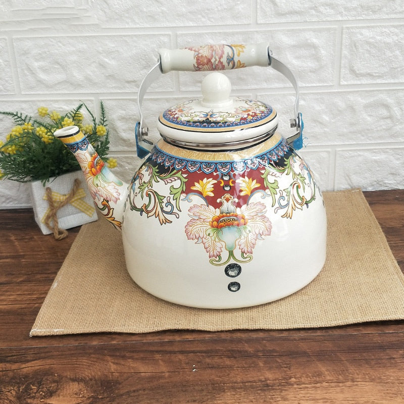 Flacher Boden Runde Emaille Teekanne Blumen Teekanne Milch Haus Teekanne | Brehn