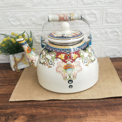 Flacher Boden Runde Emaille Teekanne Blumen Teekanne Milch Haus Teekanne | Brehn
