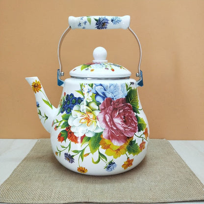 Flacher Boden Runde Emaille Teekanne Blumen Teekanne Milch Haus Teekanne | Brehn
