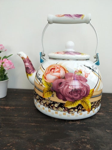 Flacher Boden Runde Emaille Teekanne Blumen Teekanne Milch Haus Teekanne | Brehn
