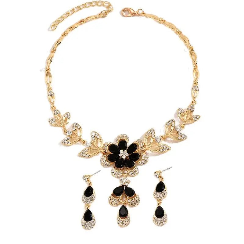 Brehn | Florales Diamant-Halsketten- und Ohrringe-Set