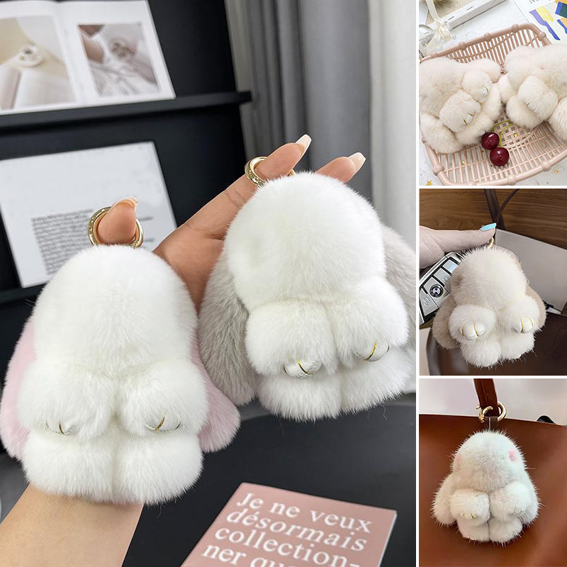 Handgefertigte Schlüsselanhänger mit weichem Hasen-Pompon (Box-Edition)