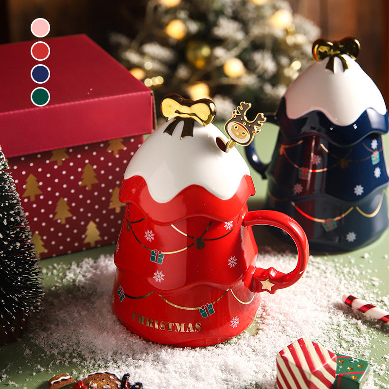 Brehn | Weihnachtsbecher Geschenk mit Deckel und Rührer Große Kapazität Keramikkaffeetasse