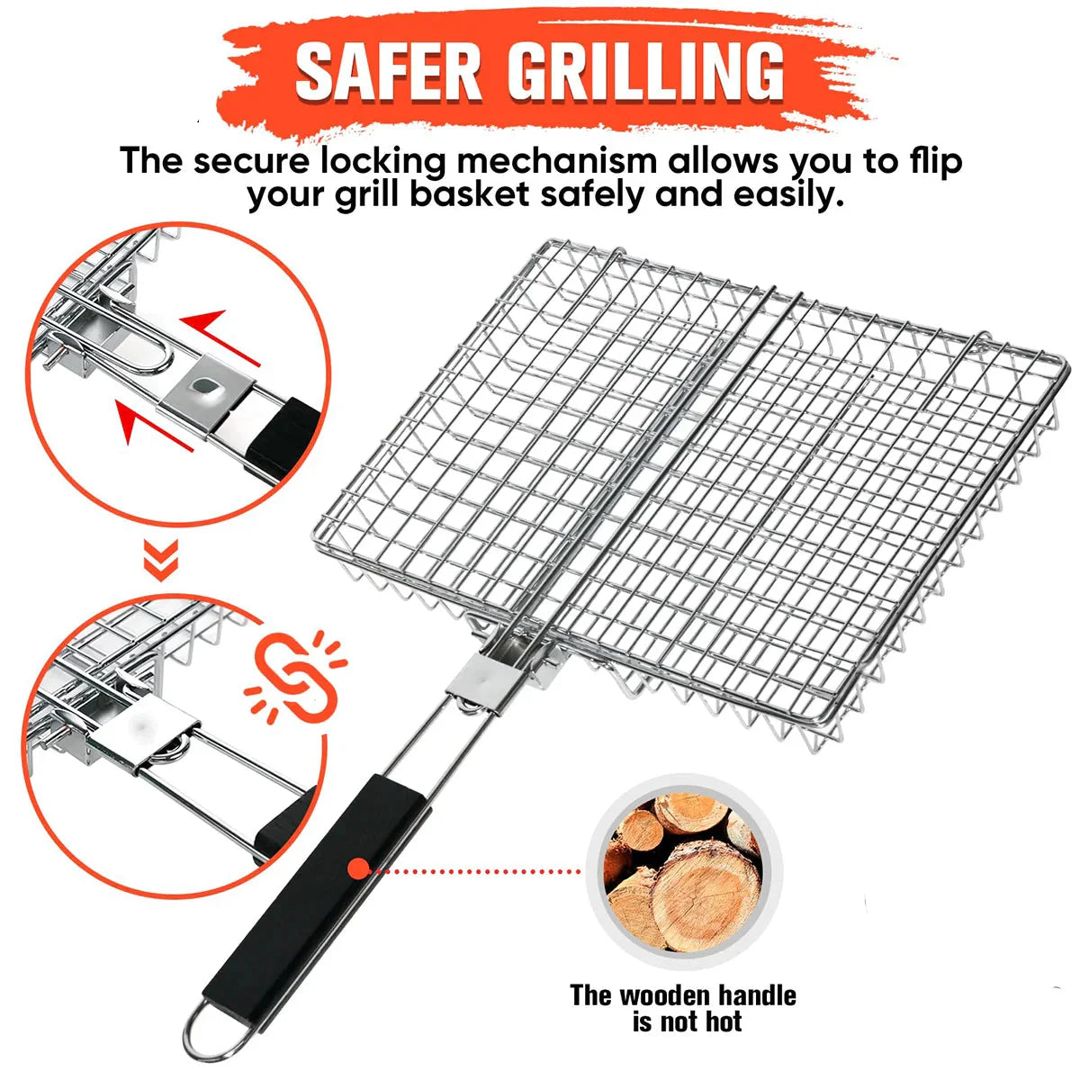 Faltbarer Grillkorb mit Holzgriff Außen Camping BBQ Rack | Brehn