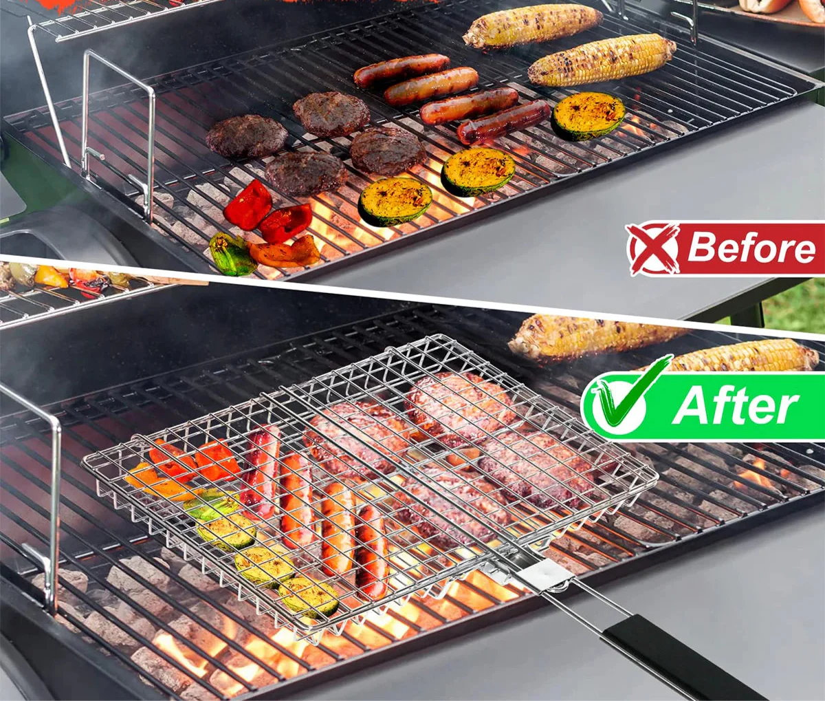 Faltbarer Grillkorb mit Holzgriff Außen Camping BBQ Rack | Brehn