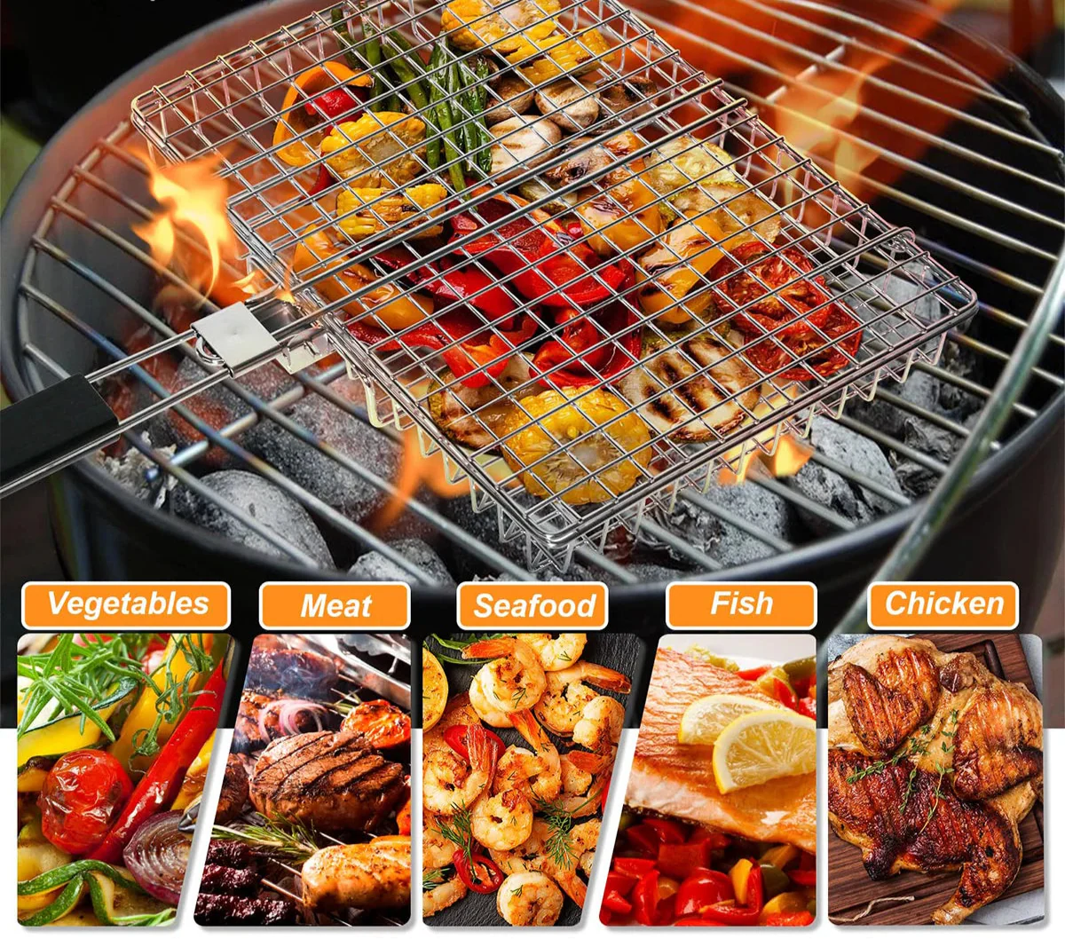 Faltbarer Grillkorb mit Holzgriff Außen Camping BBQ Rack | Brehn