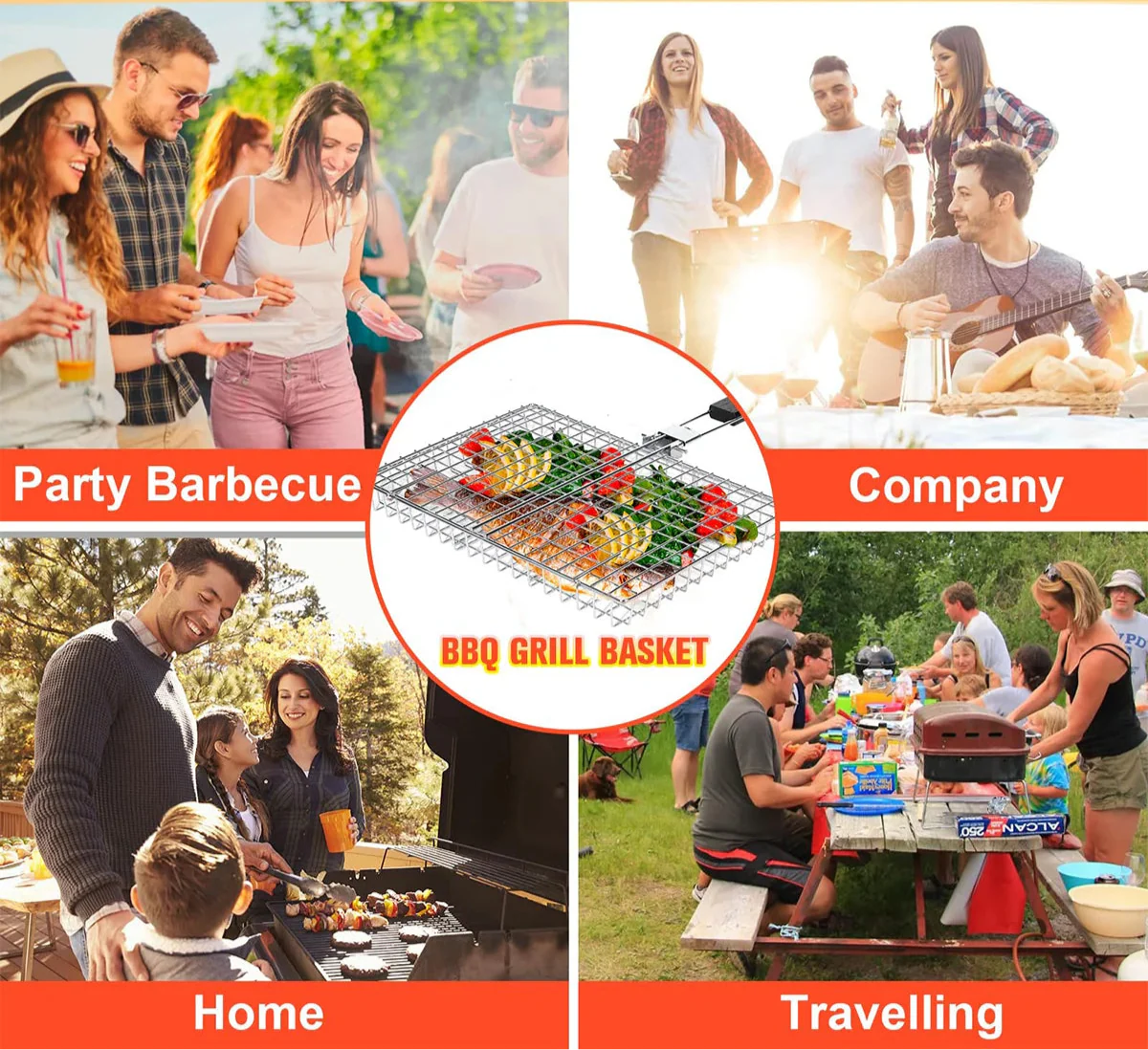 Faltbarer Grillkorb mit Holzgriff Außen Camping BBQ Rack | Brehn