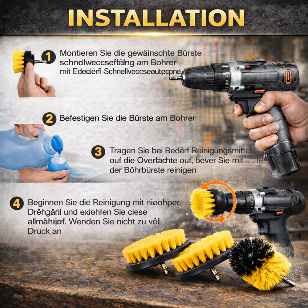 4-in-1 Bürstenset für Bohrmaschine – effektive Reinigung ohne Kraftaufwand | Brehn