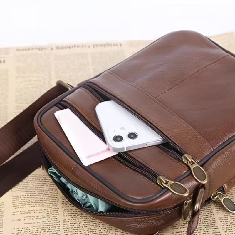 Leder Herren Schultertasche – Geräumige Rindsledertasche mit verstellbarem Schulterriemen | Brehn