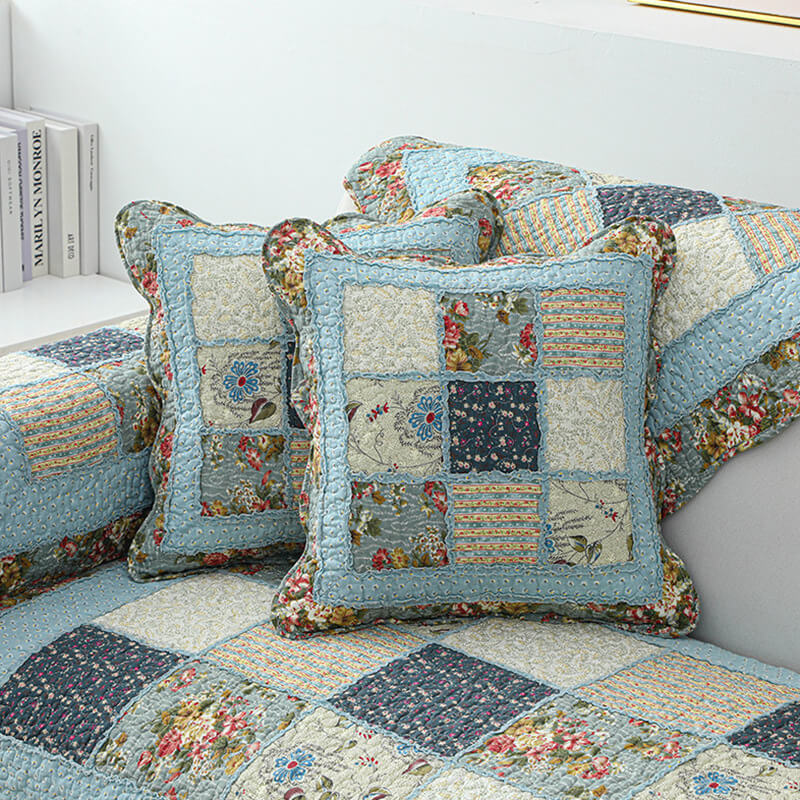 Vintage Flower Plaid Baumwollsofa Bezug - Weiches umweltfreundliches Design | Brehn