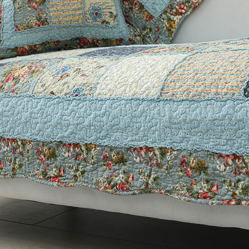 Vintage Flower Plaid Baumwollsofa Bezug - Weiches umweltfreundliches Design | Brehn