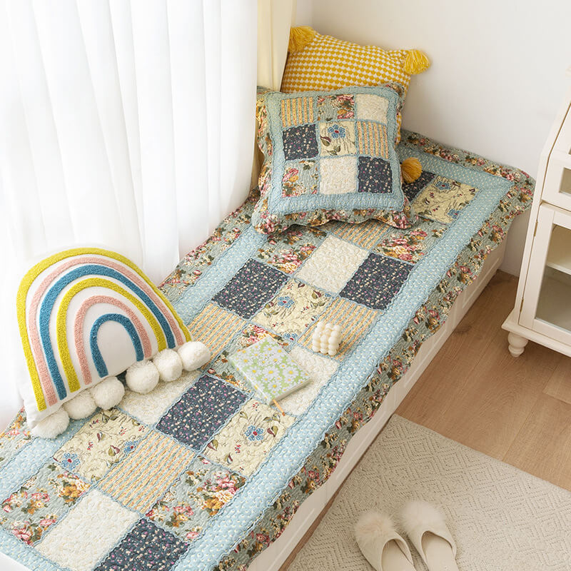 Vintage Flower Plaid Baumwollsofa Bezug - Weiches umweltfreundliches Design | Brehn