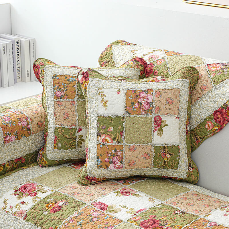 Vintage Flower Plaid Baumwollsofa Bezug - Weiches umweltfreundliches Design | Brehn