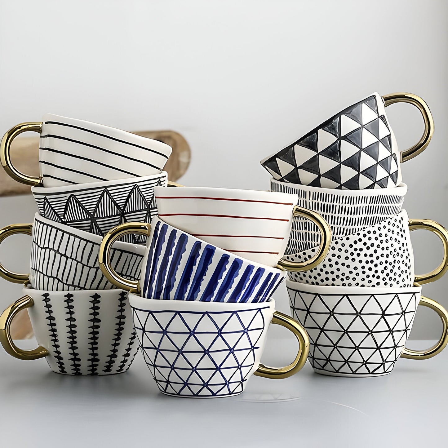 Keramikbecher mit geometrischem Design – Stilvoll und modern | Ideal für Kaffee oder Tee