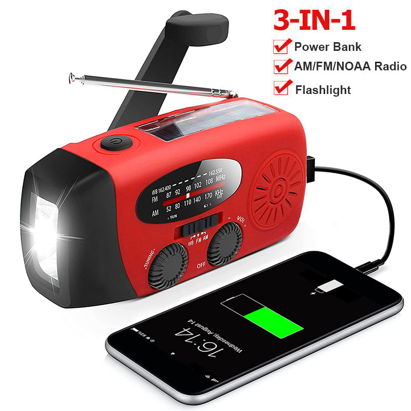 Brehn | Akku-betriebenes Notradio – Handkurbel, Solar, Taschenlampe & Powerbank – FM/AM Radio, Unverzichtbar für Katastrophen und Notfälle