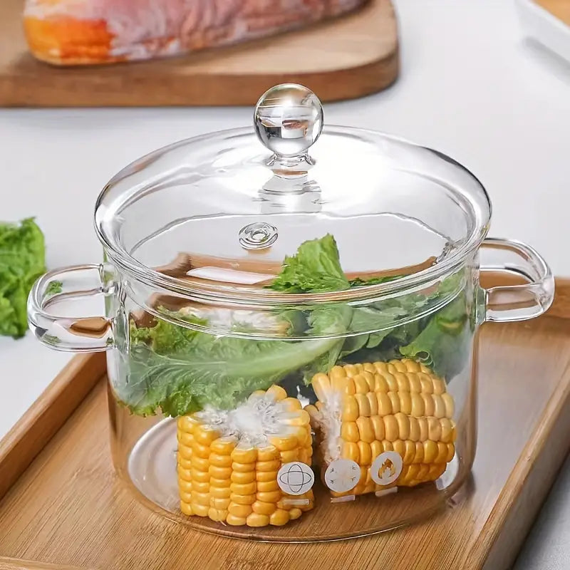 KookZicht Glasso – Transparenter Glas-Kochtopf mit Griffen (1360 ml) | Brehn