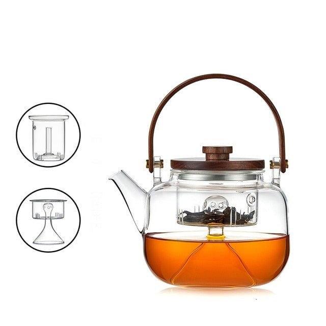 Glas Topf Filter Holzgriff Teezermonie Transparente Teewaren Sets | Brehn