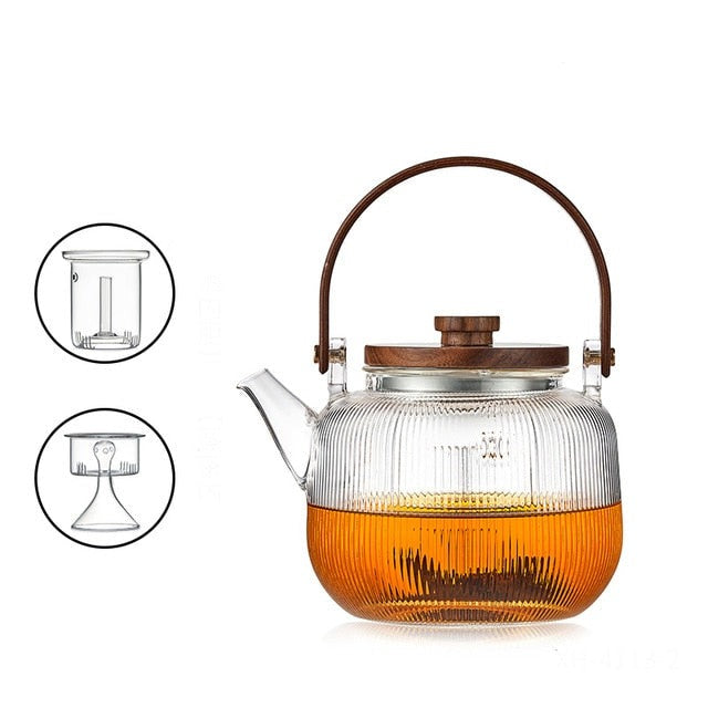 Glas Topf Filter Holzgriff Teezermonie Transparente Teewaren Sets | Brehn