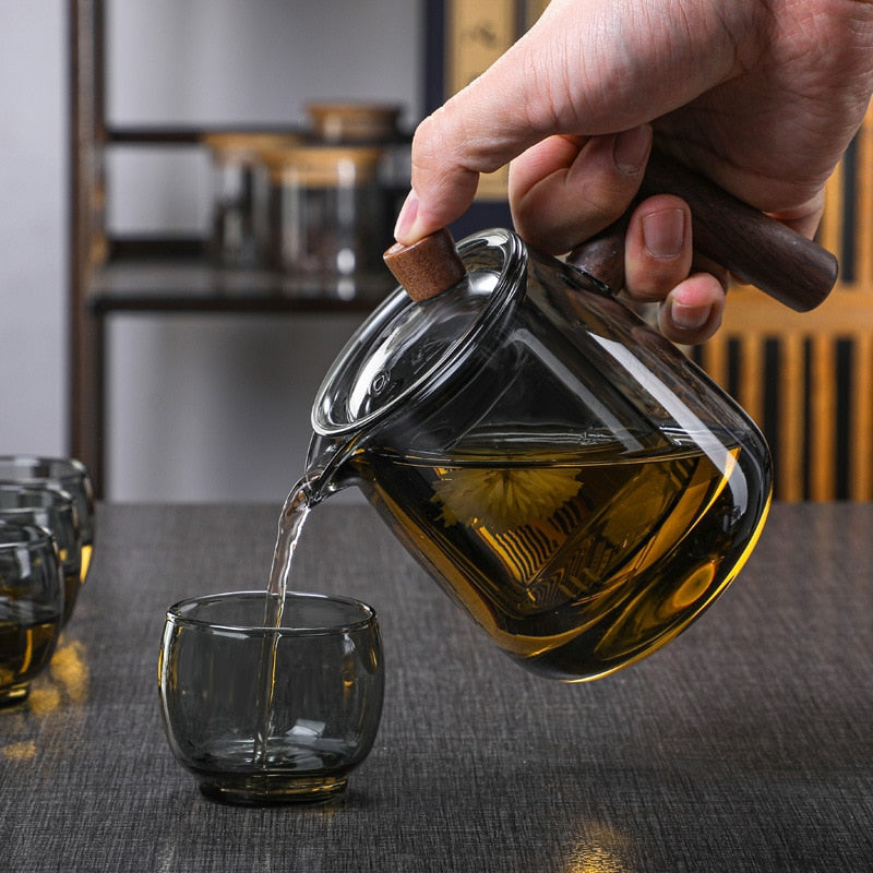 Glas Teekanne Holzgriff Teezeremonie Transparent Set Tasse | Brehn