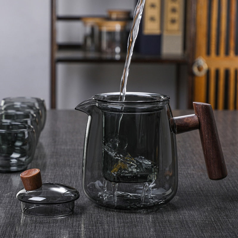 Glas Teekanne Holzgriff Teezeremonie Transparent Set Tasse | Brehn