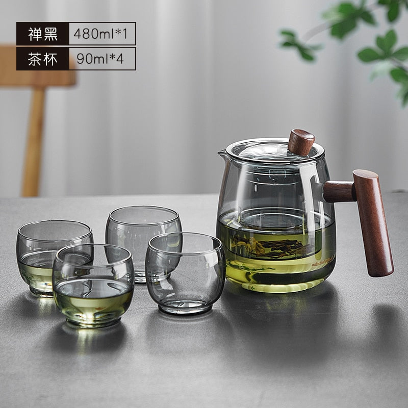 Glas Teekanne Holzgriff Teezeremonie Transparent Set Tasse | Brehn