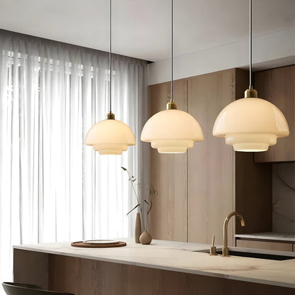 AuraBeam Licht – Minimalistische cremefarbene LED-Pendelleuchte aus Glas | Brehn