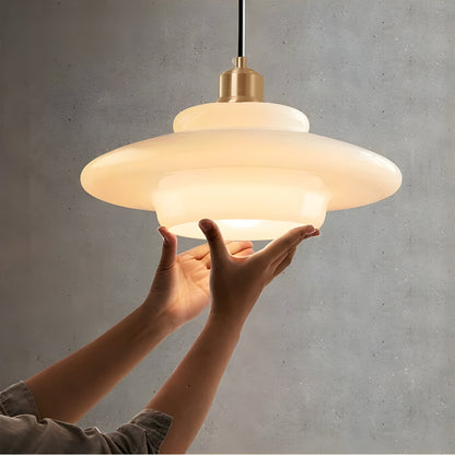 AuraBeam Licht – Minimalistische cremefarbene LED-Pendelleuchte aus Glas | Brehn