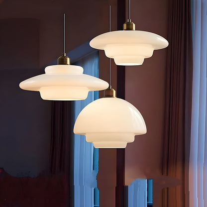 AuraBeam Licht – Minimalistische cremefarbene LED-Pendelleuchte aus Glas | Brehn