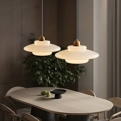 AuraBeam Licht – Minimalistische cremefarbene LED-Pendelleuchte aus Glas | Brehn