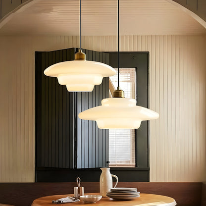AuraBeam Licht – Minimalistische cremefarbene LED-Pendelleuchte aus Glas | Brehn