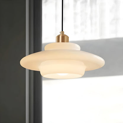 AuraBeam Licht – Minimalistische cremefarbene LED-Pendelleuchte aus Glas | Brehn
