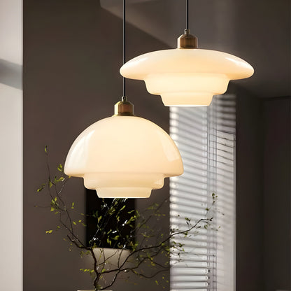 AuraBeam Licht – Minimalistische cremefarbene LED-Pendelleuchte aus Glas | Brehn