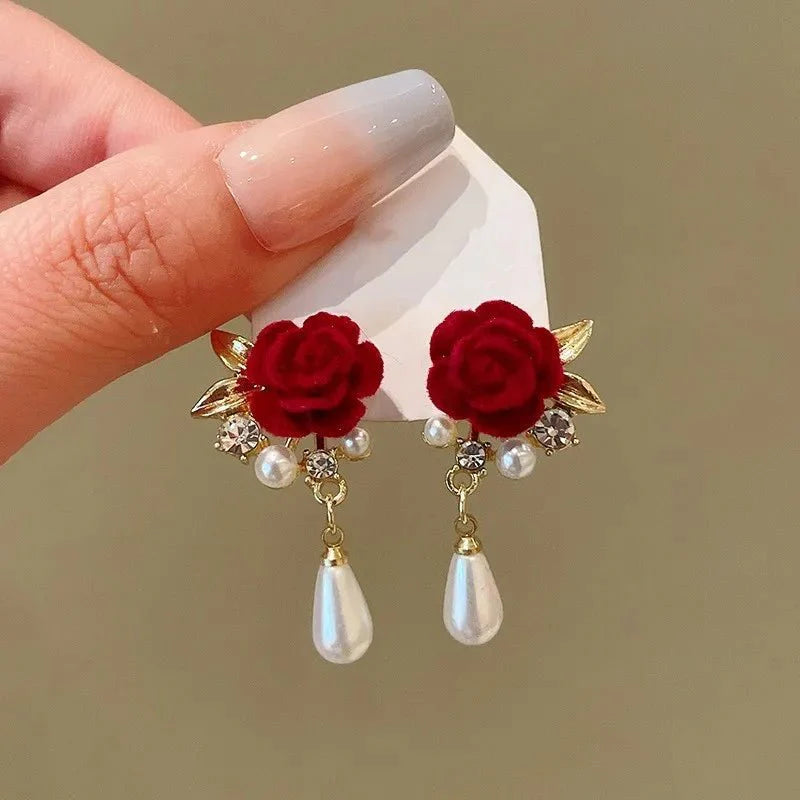 Brehn | Gold Akzent Rose Diamant Perlen Ohrringe