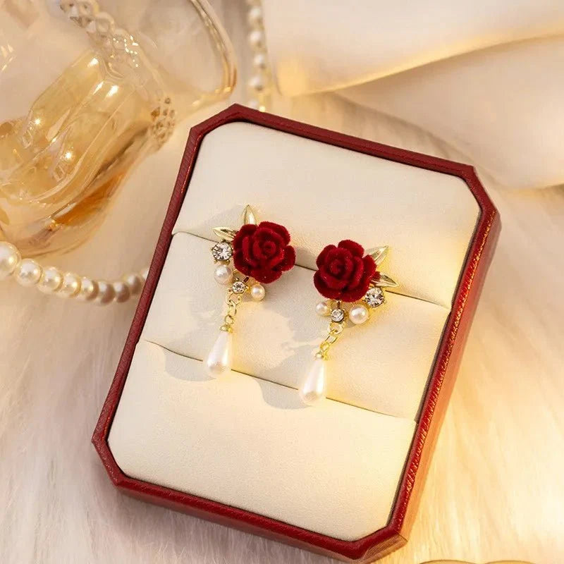 Brehn | Gold Akzent Rose Diamant Perlen Ohrringe