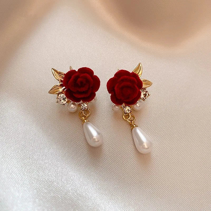 Brehn | Gold Akzent Rose Diamant Perlen Ohrringe
