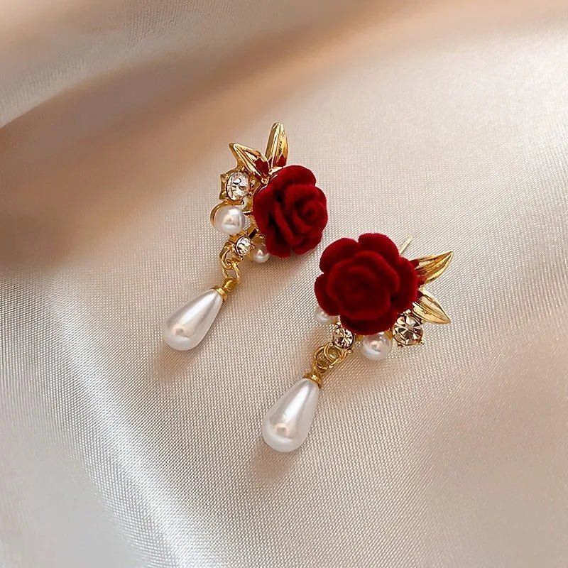 Brehn | Gold Akzent Rose Diamant Perlen Ohrringe