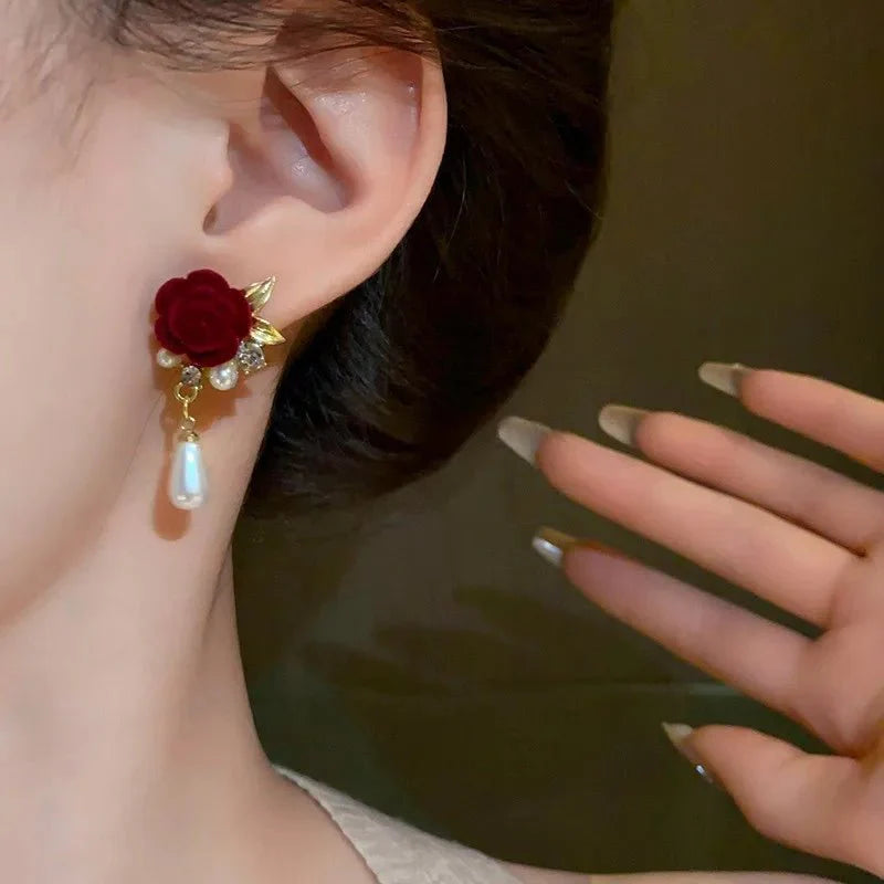 Brehn | Gold Akzent Rose Diamant Perlen Ohrringe