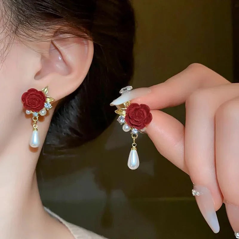 Brehn | Gold Akzent Rose Diamant Perlen Ohrringe