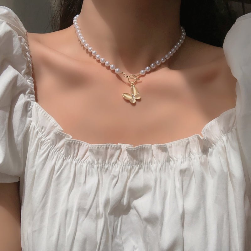 Brehn | Gold Crystal Butterfly Clasp Choker Necklace